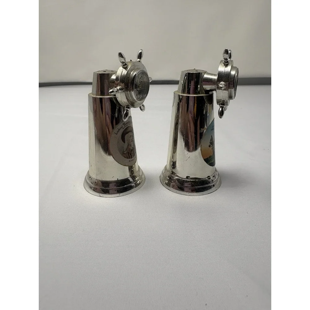 Vintage Souvenir Salt & Pepper Shakers Compass Ship‎ Wheel Lookout Mtn Colorado